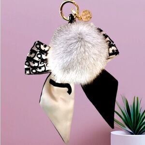 TORY BURCH KEY RING FOX FUR SILKY BOW